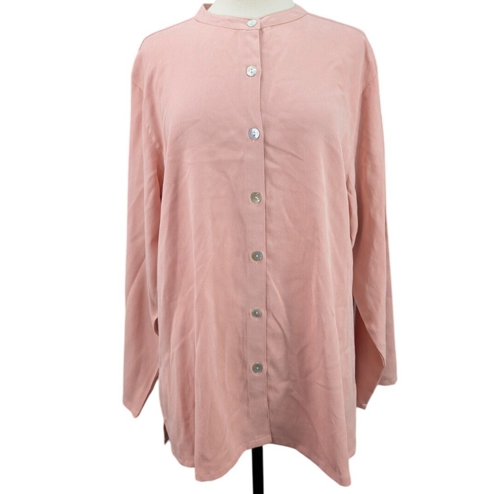 Toofan Button‎ Up Long Sleeve Shirt Women's XL Peach Lagenlook Minimalist Casual